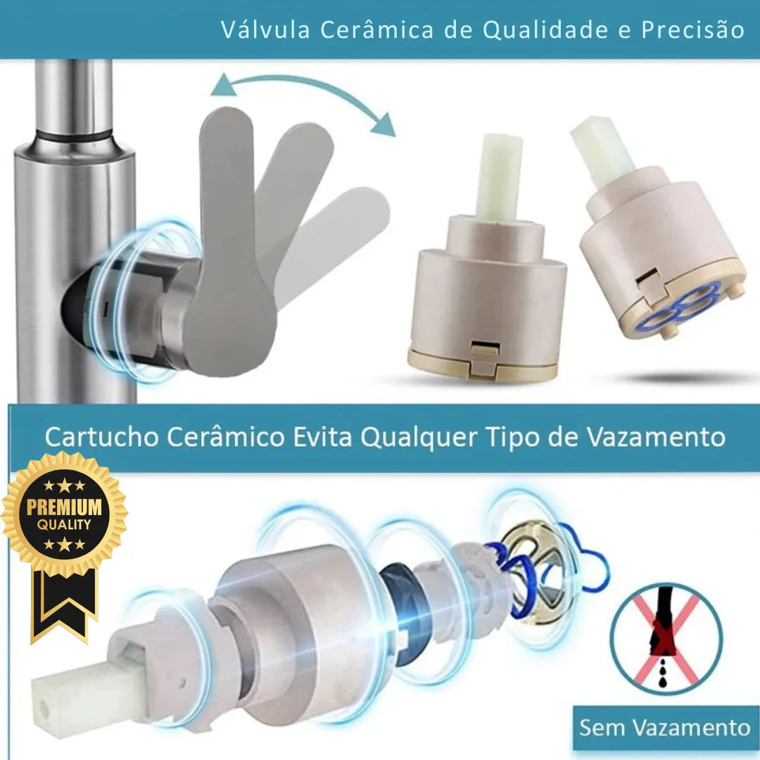 Torneira Para Cozinha Aço Inoxidável Frio Quente Níquel